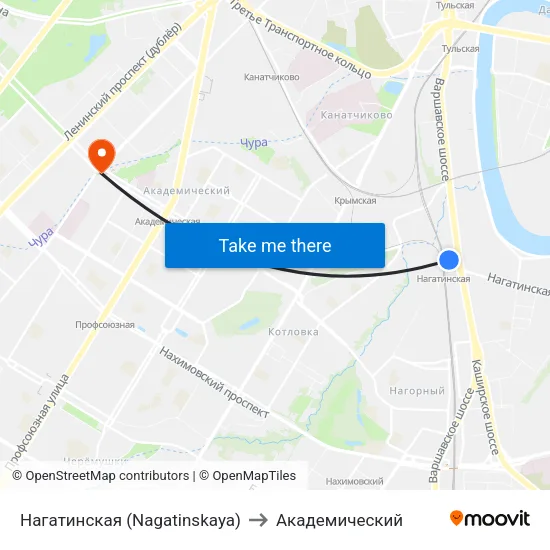 Нагатинская (Nagatinskaya) to Академический map