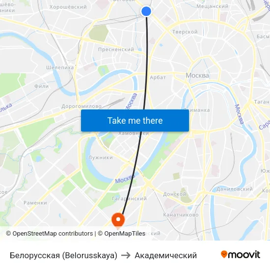 Белорусская (Belorusskaya) to Академический map