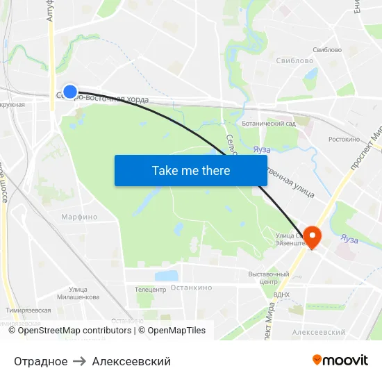 Отрадное to Алексеевский map