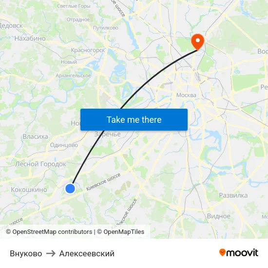 Внуково to Алексеевский map