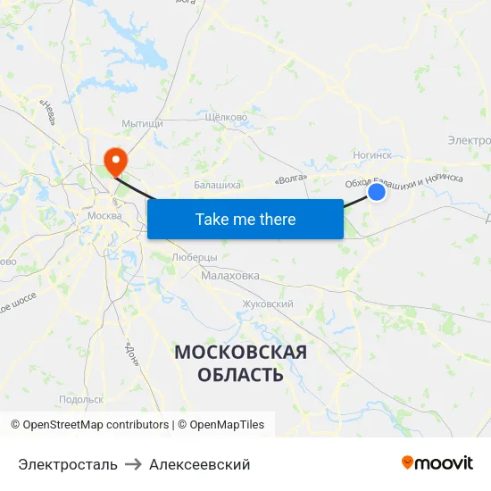 Электросталь to Алексеевский map