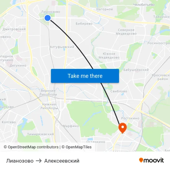 Лианозово to Алексеевский map