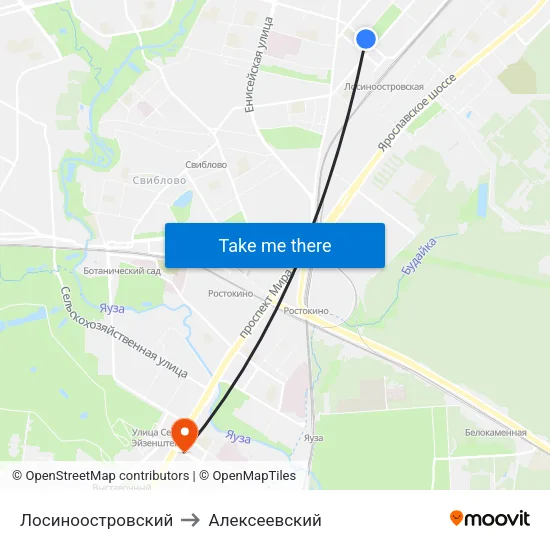 Лосиноостровский to Алексеевский map