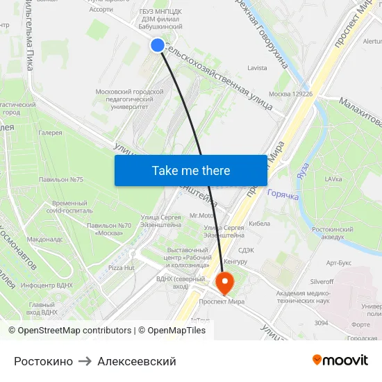 Ростокино to Алексеевский map