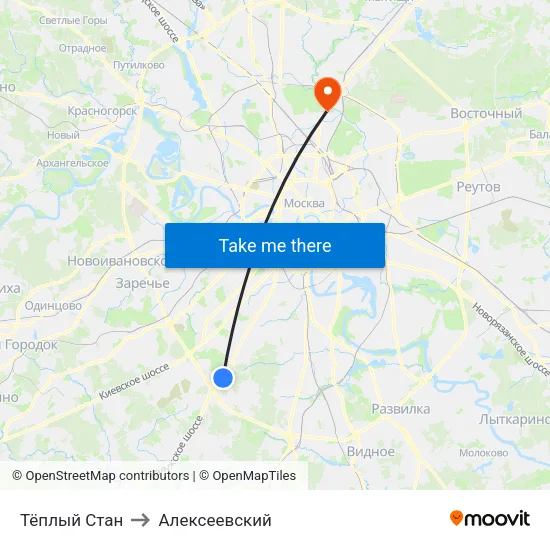 Тёплый Стан to Алексеевский map