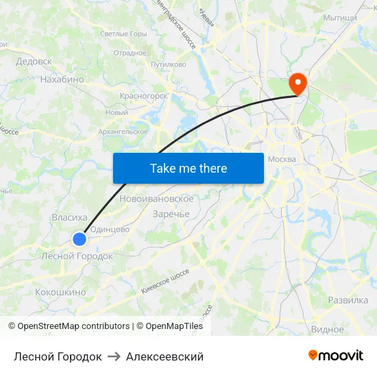 Лесной Городок to Алексеевский map