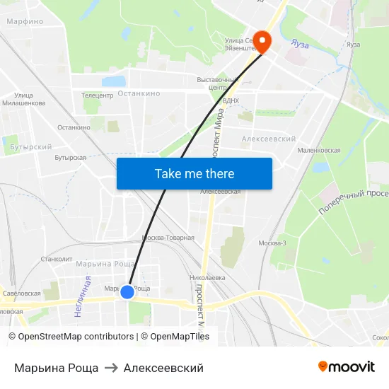 Марьина Роща to Алексеевский map