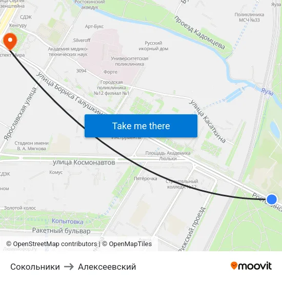 Сокольники to Алексеевский map