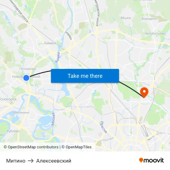 Митино to Алексеевский map