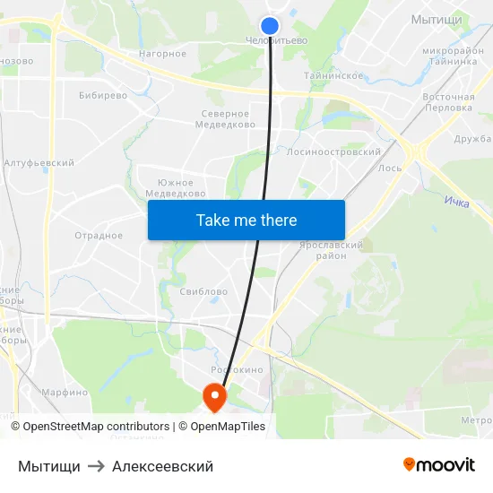 Мытищи to Алексеевский map