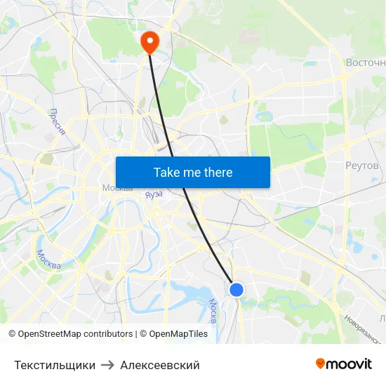 Текстильщики to Алексеевский map