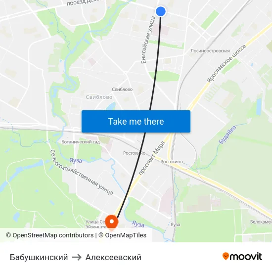 Бабушкинский to Алексеевский map