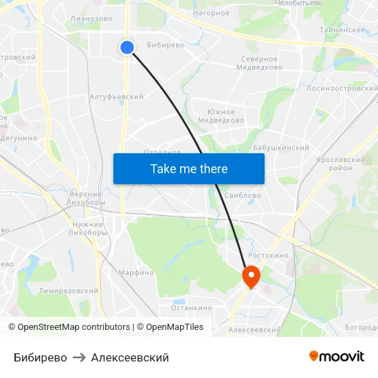 Бибирево to Алексеевский map