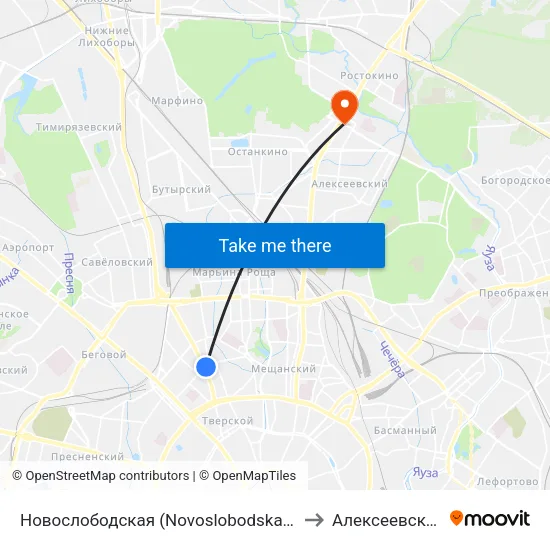 Новослободская (Novoslobodskaya) to Алексеевский map