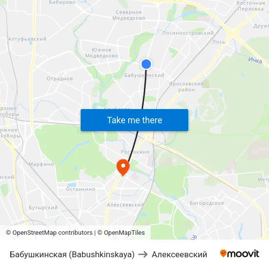 Бабушкинская (Babushkinskaya) to Алексеевский map