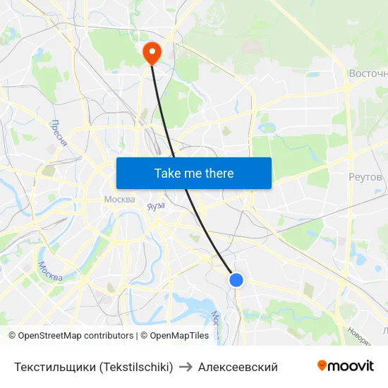 Текстильщики (Tekstilschiki) to Алексеевский map
