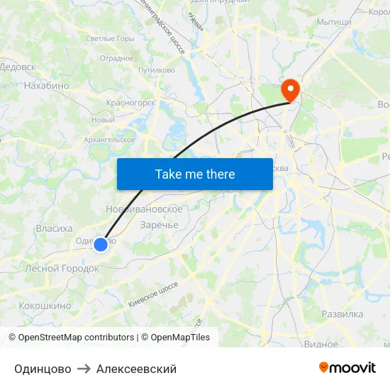 Одинцово to Алексеевский map