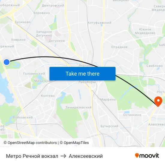 Метро Речной вокзал to Алексеевский map