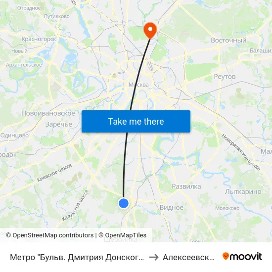 Метро "Бульв. Дмитрия Донского" to Алексеевский map
