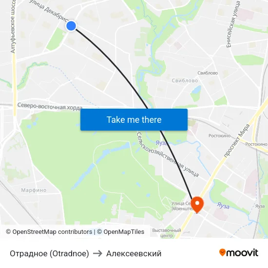 Отрадное (Otradnoe) to Алексеевский map