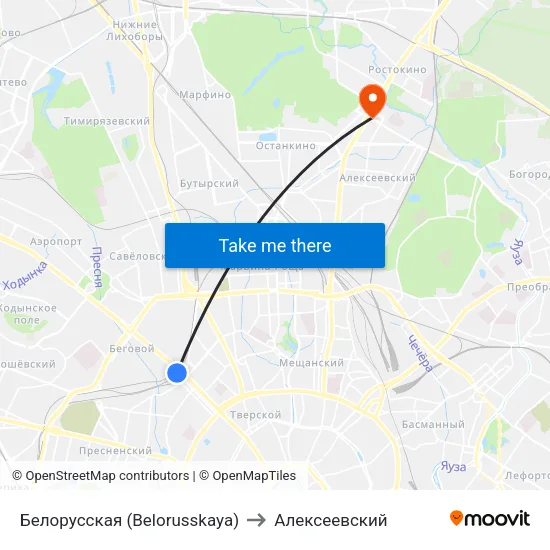 Белорусская (Belorusskaya) to Алексеевский map