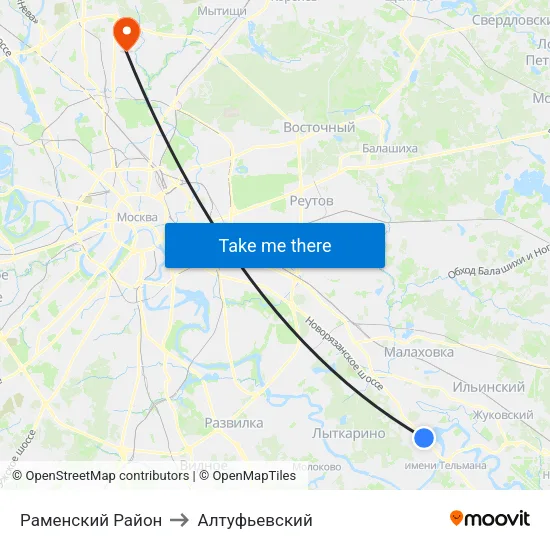 Раменский Район to Алтуфьевский map