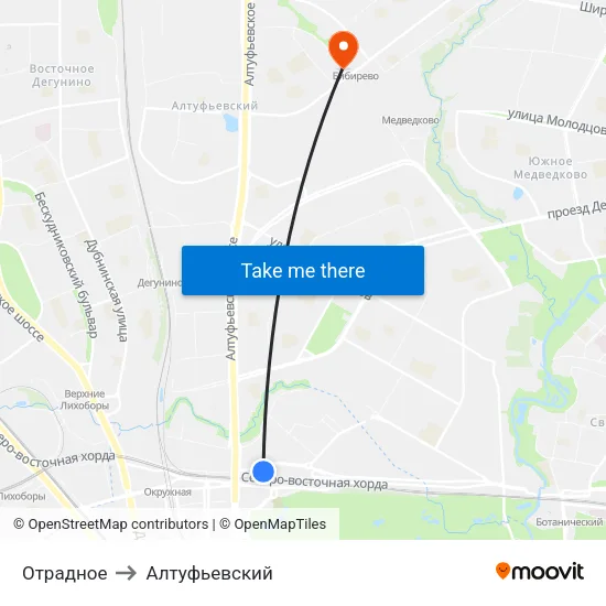Отрадное to Алтуфьевский map