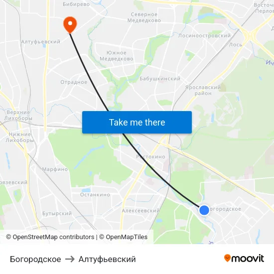 Богородское to Алтуфьевский map