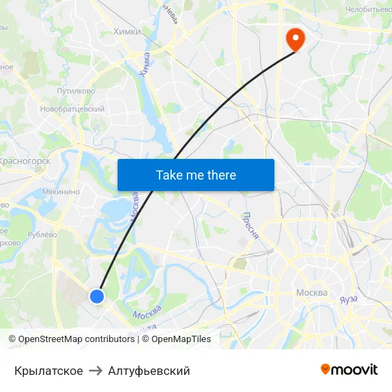 Крылатское to Алтуфьевский map