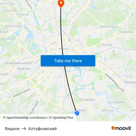 Видное to Алтуфьевский map