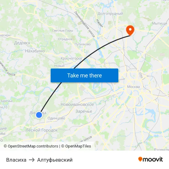 Власиха to Алтуфьевский map