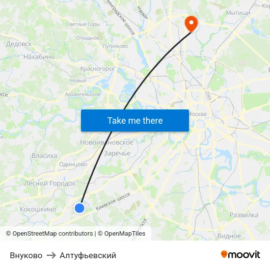 Внуково to Алтуфьевский map