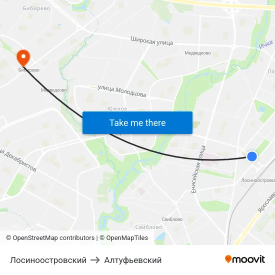 Лосиноостровский to Алтуфьевский map