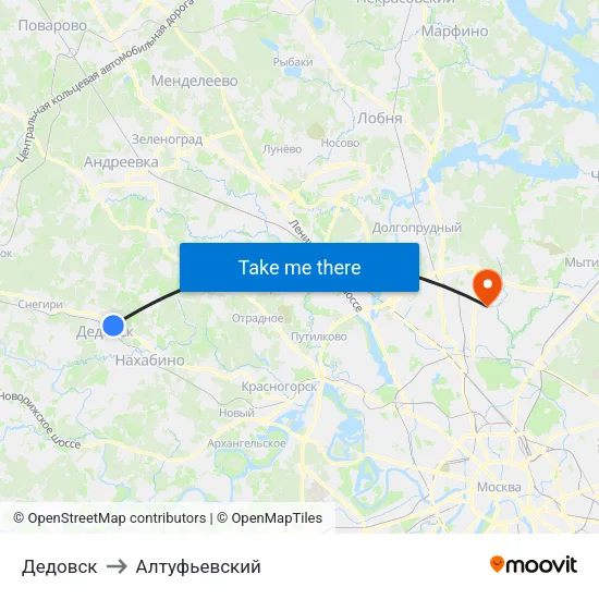 Дедовск to Алтуфьевский map