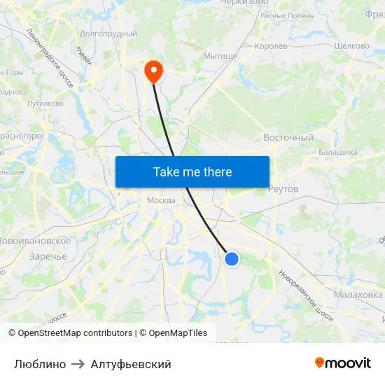 Люблино to Алтуфьевский map