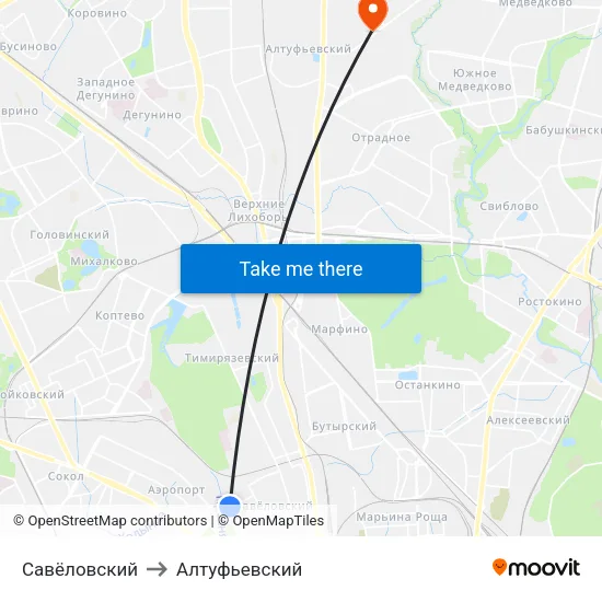 Савёловский to Алтуфьевский map