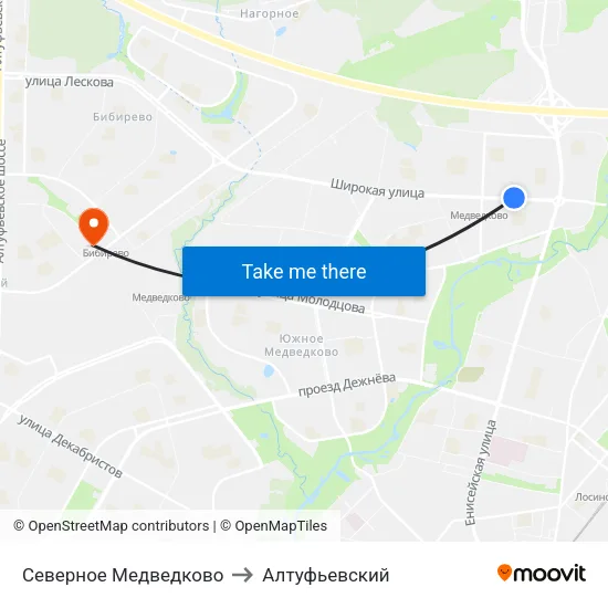 Северное Медведково to Алтуфьевский map