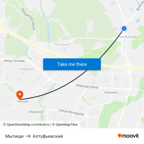 Мытищи to Алтуфьевский map