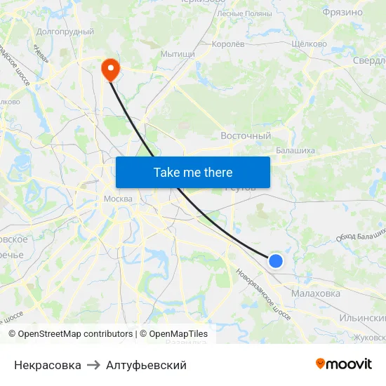 Некрасовка to Алтуфьевский map