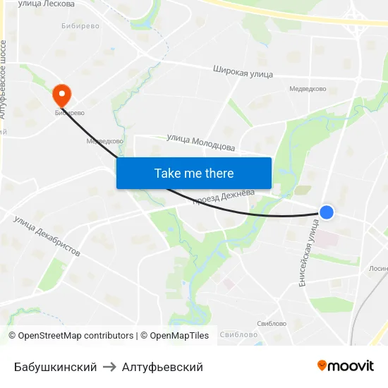 Бабушкинский to Алтуфьевский map