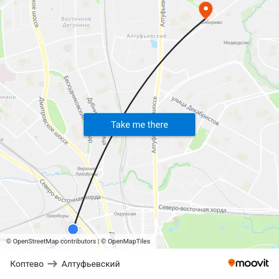 Коптево to Алтуфьевский map