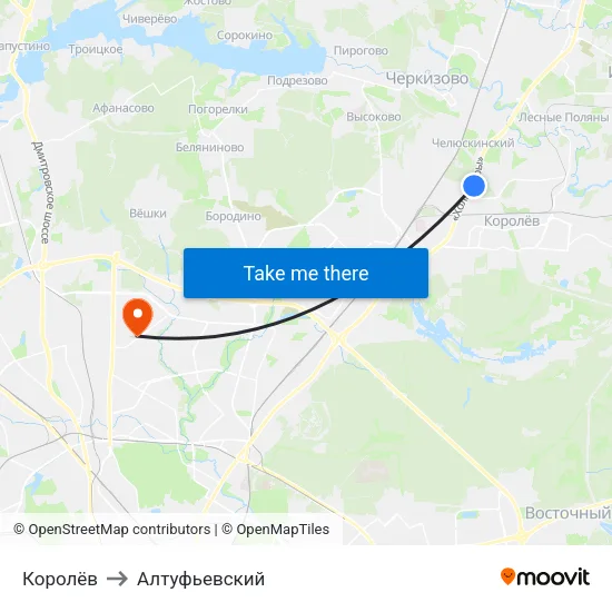 Королёв to Алтуфьевский map