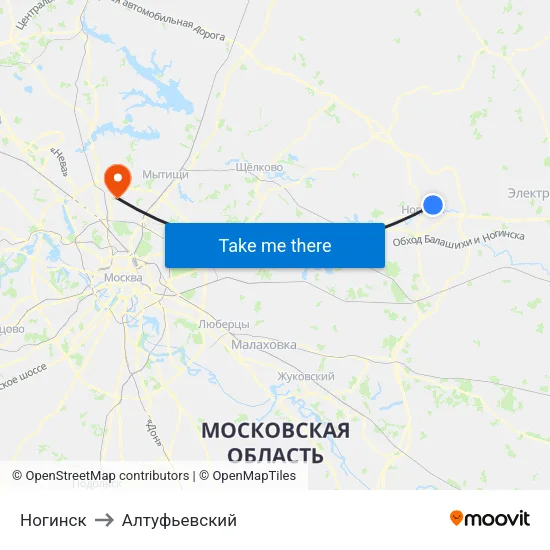 Ногинск to Алтуфьевский map