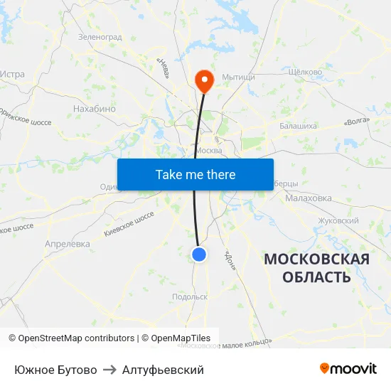 Южное Бутово to Алтуфьевский map