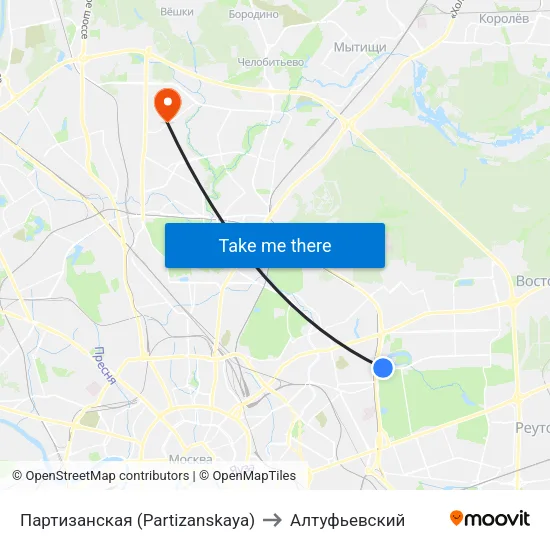 Партизанская (Partizanskaya) to Алтуфьевский map