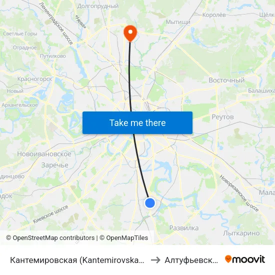 Кантемировская (Kantemirovskaya) to Алтуфьевский map
