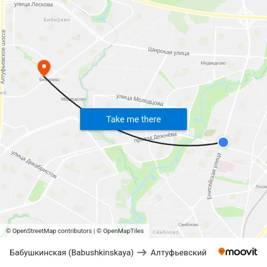 Бабушкинская (Babushkinskaya) to Алтуфьевский map
