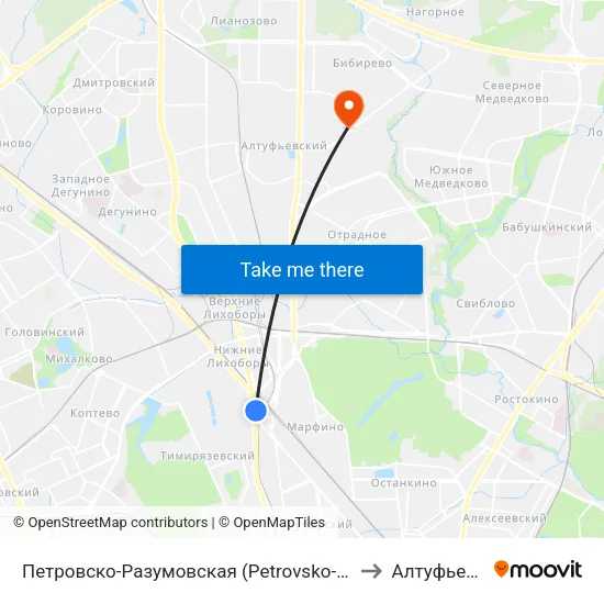 Петровско-Разумовская (Petrovsko-Razumovskaya) to Алтуфьевский map