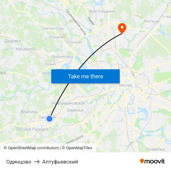 Одинцово to Алтуфьевский map