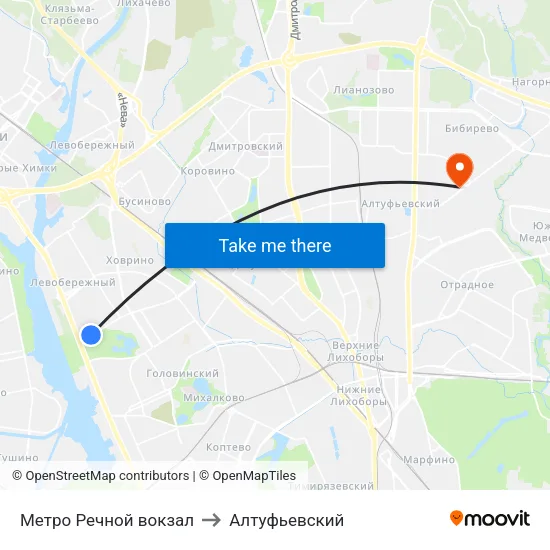 Метро Речной вокзал to Алтуфьевский map